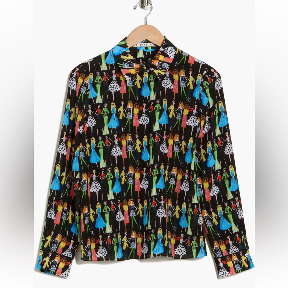 Alice + Olivia Willa Staceface Silk Button Up Shirt - Picture 3 of 8